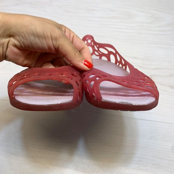 Crocs Adrina Flat Shoe Open Toe Circle Cut Out Toe Ballet Pink Jelly Womens 11 - Picture 5 of 9